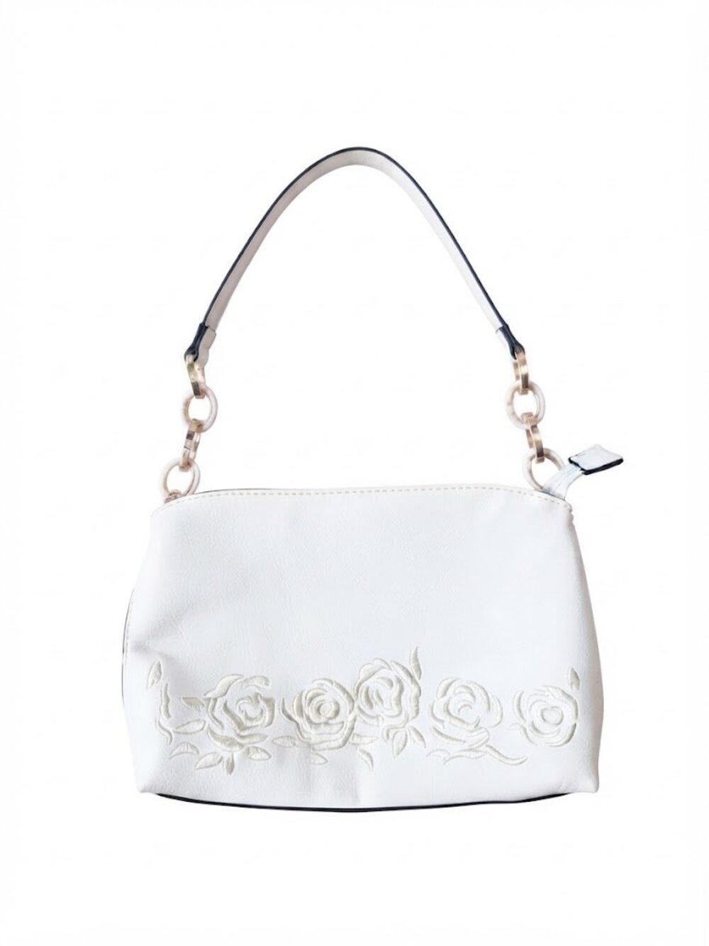 White Rose Embroidered Shoulder Bag